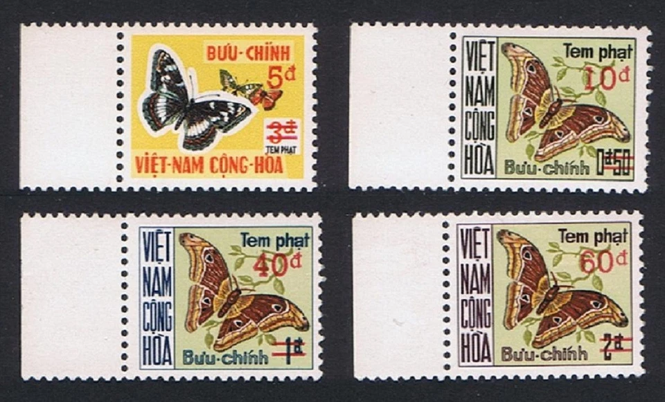 South Vietnam Butterflies Postage Due 4v Ovpted Margins 1974 MNH - Image 1 of 1