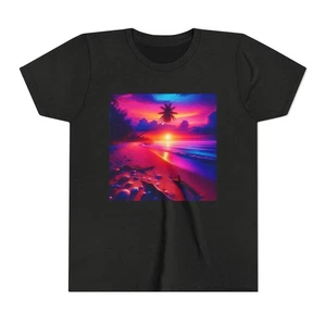 Kids Beach Sunset Tee, Children Colorful T-Shirt Summer Ocean Top, Youth Bright - Picture 1 of 33