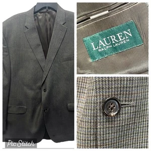 Lauren Ralph Ultra Flex Blazer Men 48L Olive Check Executive Fit Silk Wool Flaw - Picture 1 of 9