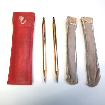 Juego de 2 Lápices Mecánicos Cruz Lleno de Oro 14k 0.9MM con Estuche de Cuero Rosa Foto 1 de 4
