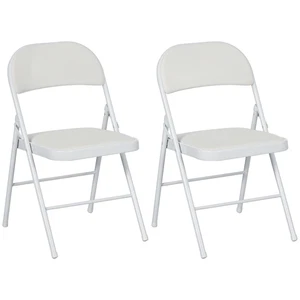 HOMCOM 2 Pack Padded Folding Chairs with Cushioned Seat and Metal Frame White - Picture 1 of 11