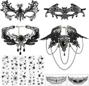 16 Pcs Halloween Gotisch Choker Halskette Vampir Kostüm Damen Zubehör Masken - Bild 1 von 7