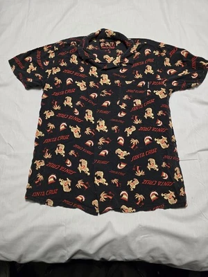 Santa Cruz Shirt Mens Small Black Hawaiian Button Up Surf Skate Graphic Aloha - Image 1 of 4