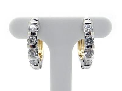 Pendientes colgantes Huggie tipo aro de diamantes redondos de 0,80 quilates naturales de oro blanco amarillo de 14 k ALA Foto 1 de 4