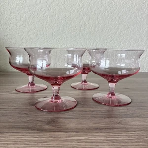 Set of 4 Vintage Pink Depression Glass Short Footed Glasses, Dessert/Sherbet Cup - Picture 1 of 24