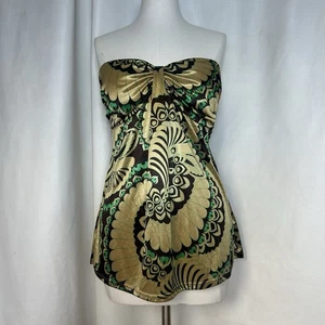 Vintage Y2K Charlotte Russe Top Floral Boho Röhrentop Satin Metallic Gold Grün - Bild 1 von 16