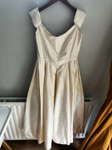 Vintage Handmade Ivory Raw Silk Wedding Dress & Jacket, Size 10 - Picture 1 of 18