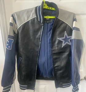 Dallas Cowboys schwarze Kunstleder Bomberjacke Mantel NFL Größe L - Bild 1 von 10