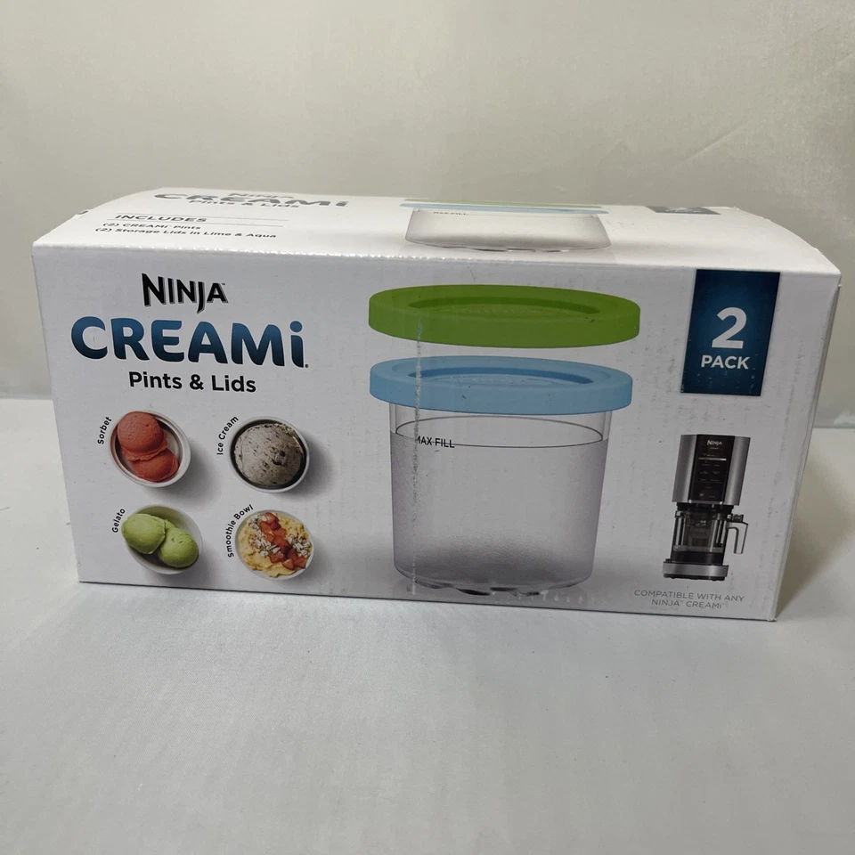 Ninja Creami Pints & Lids 2 Pack Compatible With Ninja Cream Lime & Aqua DETAILS
