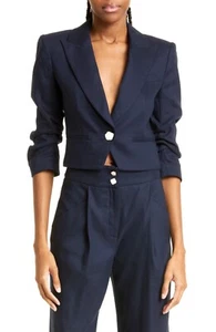 Veronica Beard Delpha Linen Blend Puff Shoulder Crop Blazer size 4 NWT Navy - Picture 1 of 7