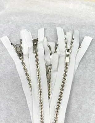 White YKK No. 5 Separating Jacket Zipper,  Nickel, 36 inches - Image 1 of 3