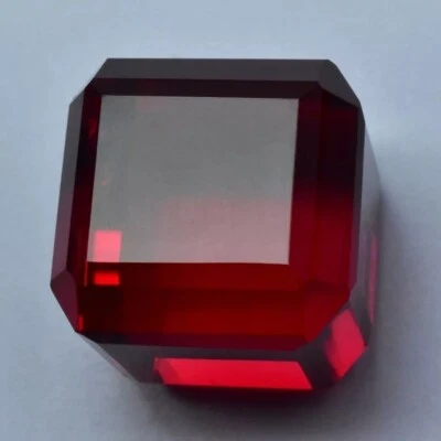 Cube Shape Extremely Rare Lab-Created Ruby Red CERTIFIED 65 Ct+ Loose Gemstone - Image 1 of 4