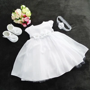 ♥ ♥ Vestido de bautizo + diadema blanco vestido de bebé 56,62,68,74,80,86,92 NUEVO  - Imagen 1 de 2