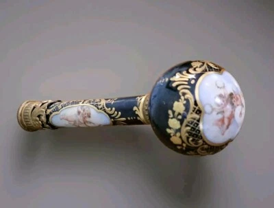 Mango de caña/parasol de porcelana de Viena levantada en oro Sevres vintage Foto 1 de 4