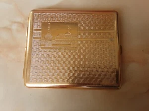 Vintage Russian USSR Cigarette case Moscow Souvenir Gold Color - Picture 1 of 8