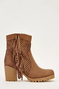 LADIES BROWN SUEDE BOOTS WITH TASSELS UK SIZE 4 / 6.5 - Picture 1 of 2