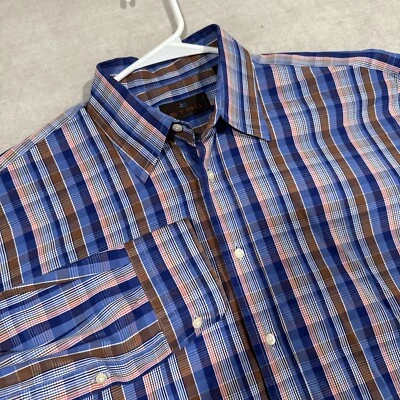 Etro Milano Mens Long Sleeve Button Up Dress Shirt Size 41 Plaid Blue Pink Brown - Image 1 of 4