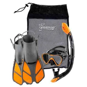 Seavenger Adult Dry Top Snorkel Mask Fins Bag Travel Set - Orange Peel - L/XL - Picture 1 of 2