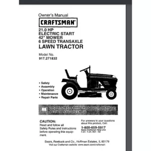 Craftsman 917.271832 Lawn Tractor Owner Parts Manual 60 pages 21 HP - Picture 1 of 1