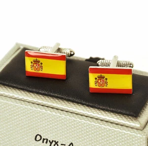 Spanish Spain Flag Cufflinks national Country Onyx-Art CK255 - Picture 1 of 3