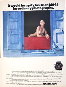 PRINT AD Mamiya M645 Medium Format Camera 1979 10x13 Woman White Bikini - Picture 1 of 1
