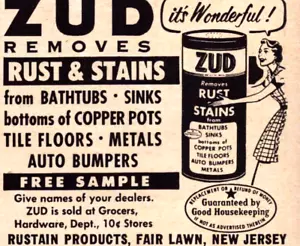 ZUD entfernt Rost & Flecken Fair Lawn NJ Woman Cleans Bath Vintage Print Ad 1957 - Bild 1 von 4