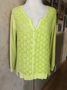 August Silk Lime Lace Front Cardigan Sweater Top Size L - Picture 1 of 4