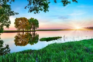 Photo Wall Mural-REFLECTION LAKE-(4139)-NON WOVEN-Wallpaper-Nature Sunset 3D XXL - Picture 1 of 1