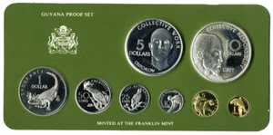 1977 GUYANA 8 PIECE PROOF SET WITH SILVER COINS - Imagen 1 de 2