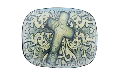 Texas Hombres Mujeres Cinturón Hebilla Negro Imitación Cuero Religioso Cruz Western Fin de Semana Foto 1 de 4