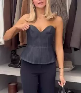 ZARA 2025 NUEVO CON ETIQUETAS. BUSTIER DENIM PEPLUM ZW COLECCIÓN CREMALLERA. 2057/223 - Imagen 1 de 9