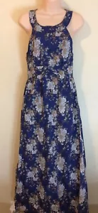 Ark & Co.Long Maxi Dress Blue Floral Cotton Fabric Fully Lined XS - Picture 1 of 9