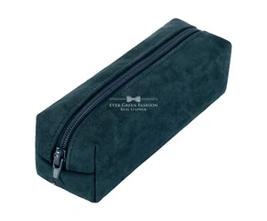 Echt Wildleder Leder Reißverschluss Federmäppchen Stifteetui Brille Kosmetik Make-up Tasche Etui - Bild 1 von 3