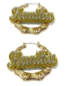 Pendientes de bambú de oro personalizados personalizados de 2,5" placa de identificación corte láser aspecto de diamante - Imagen 1 de 12