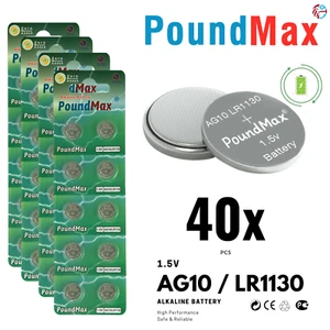 PoundMax AG10 LR1130 Batteries 1.5v Alkaline Battery Combo Pack - 40 Count - Picture 1 of 9