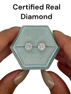 2 Ct Round Cut VS1/FG Certified Lab Grown Diamond Stud Earrings 14k White Gold - Picture 1 of 9