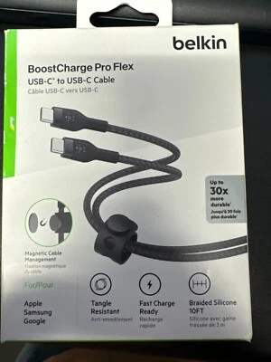 Belkin BoostCharge Pro Flex USB-C Cable W/USB-C Connector Cable + Strap 10FT - Image 1 of 2