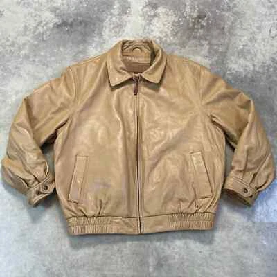 Vintage Timberland Leather Bomber Jacket Mens Large Butterscotch Brown Lambskin - Image 1 of 4
