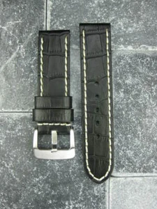 22 mm BIG CROCO Leather Strap Black Thick Watch Band Belt White for BREITLING B - Picture 1 of 10
