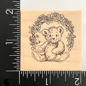 PSX Teddy Bear Floral Rose Flower Arch Wreath E996 Rubber Stamp - Picture 1 of 3