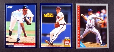 LOT (3) GREG MADDUX 1993 Fleer (#380) 1994 Score (#425) & Cy Young (#634) - Изображение 1 из 2