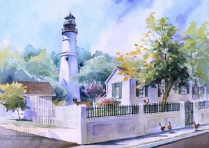 Faro, casa de guardianes y gallos Key West, Florida. Impresiones artísticas de James Mann - Imagen 1 de 2