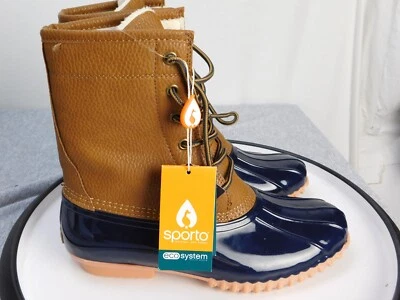 Sporto Women's 8 M Dakota Pebble Navy Faux Fur Lace Up Duck Boots NWT - Image 1 of 4
