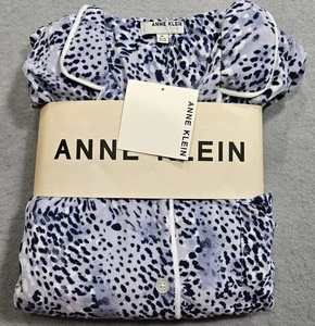 Ann Klein Pyjama-Set mit Kerbkragen Damen XL lila Leopardenmuster 2-teilig Oberteil Unterteil - Bild 1 von 7