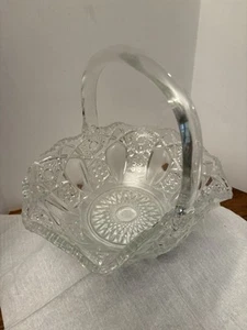 Vintage LE Smith Quintec Muster Klar Pressglas Braut Korb Griff 9" - Bild 1 von 6
