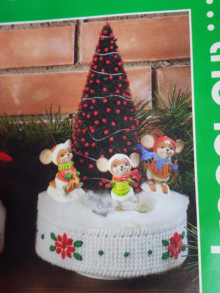 Plastic canvas kit Winter Wonderland Mary Maxim 27383 Mice sisal tree music box - Image 1 of 4