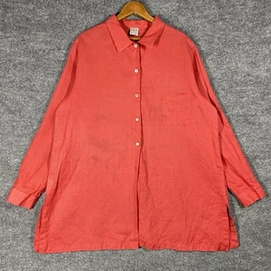 Oilily Linen Shirt Women Size XL Oversized 100% Linen Red FLAWS - Picture 1 of 23