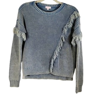 Y Design History Girls Washed Blue Frayed Chunky Knit Pullover Sweater NWT L - Picture 1 of 8