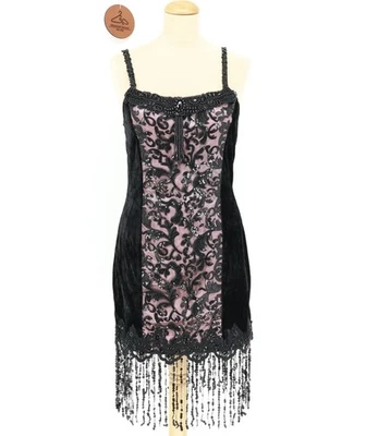 Vestido Disfraz Dreamgirl Flapper Gatsby Lentejuelas Terciopelo Cuentas Flecos Burlesque Med Foto 1 de 4
