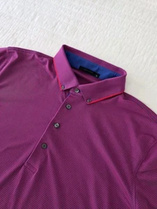 Greyson Poloshirt Herren XL blau lila gestreift Button Down Performance Stretch - Bild 1 von 12
